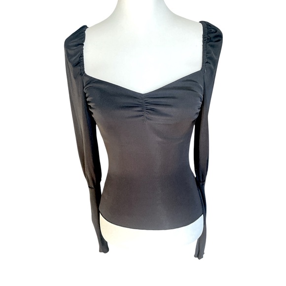 Free People Intimately Free Black Square Neck Long Sleeve Ruched Top, Size Small - Picture 1 of 9